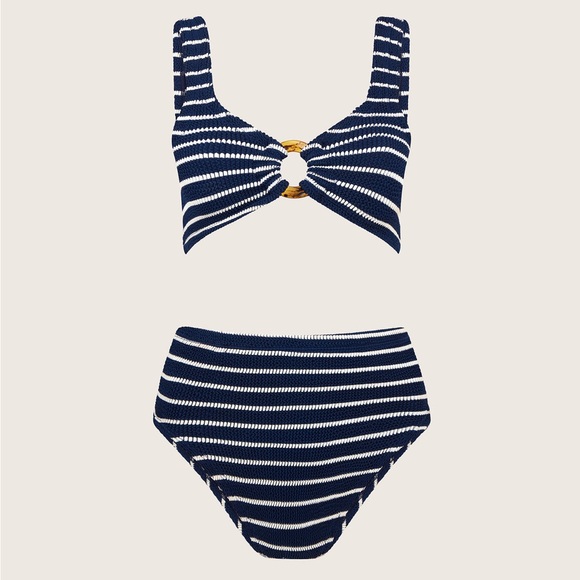 BNWT Hunza G Nadine Bikini Navy + White Stripe One Size Sold Out Online - Picture 1 of 12